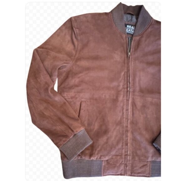 Vintage Suede Leather Rich Brown Bomber Jacket Men's L Coat - Picture 4 of 16